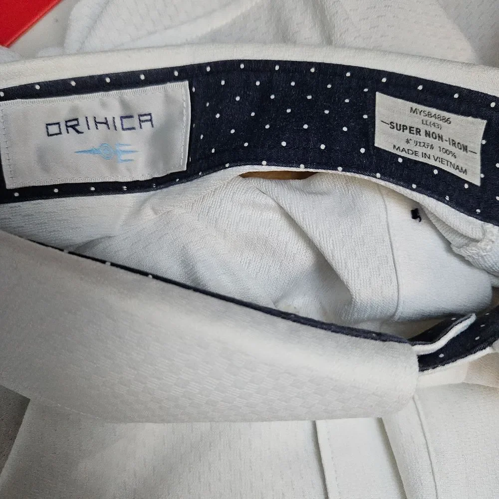 Orihica Men's White Button Down Shirt Size L‎ Slim Fit Textured Short Sleeves